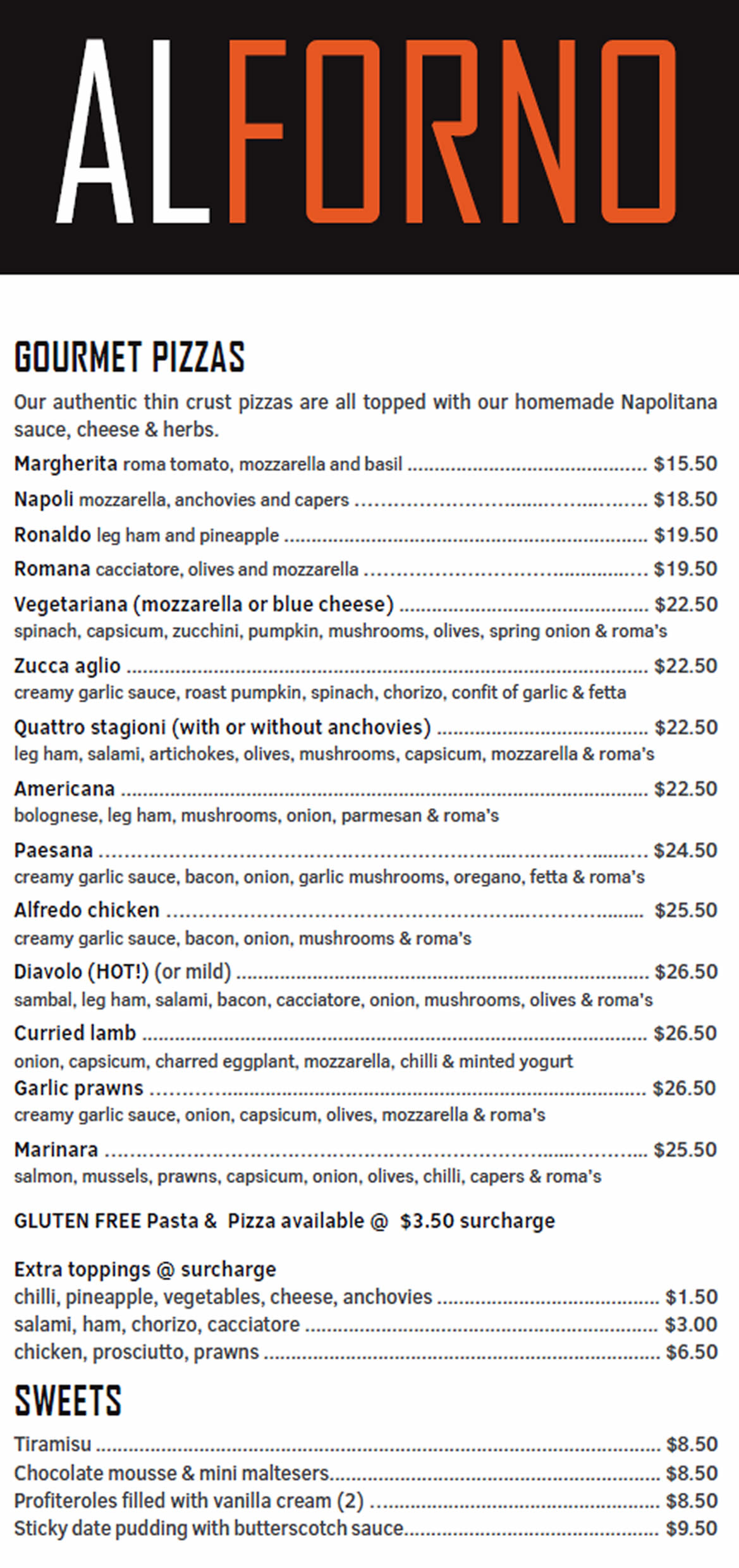 Take Away Pizza Al Forno Dine In & Take Away Gourmet Pizza & Fine